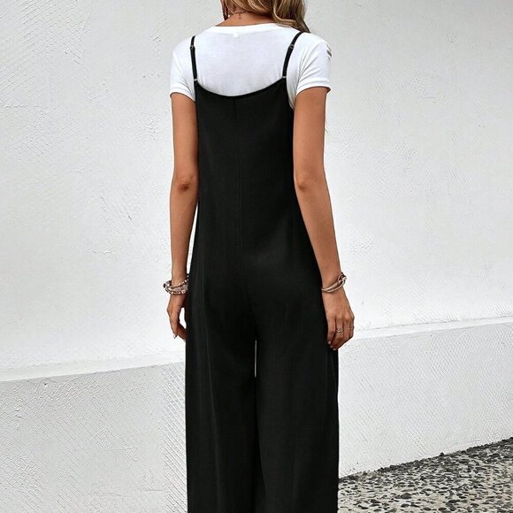 Black Casual Women's Monochrome Overall Jumpsuit - Picture 3 of 6